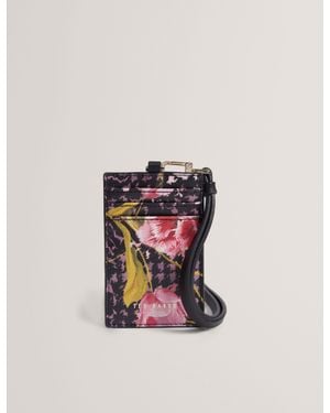 Ted Baker Tuly Floral Check Print Card Holder Lanyard - White