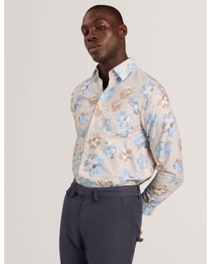 Ted Baker Kingsly Relaxed Painted Floral Print Shirt - White