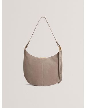 Ted Baker Ammilia Bar Detail Slouchy Suede Hobo Bag - Natural
