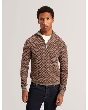 Ted Baker Dammon T Stitch Funnel Neck Cotton Blend Jumper - Brown