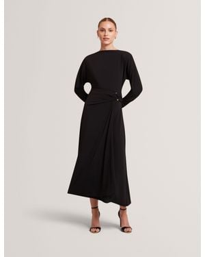 Ted Baker Ralhaa Wrapover Jersey Long Sleeve Midi Dress - Black