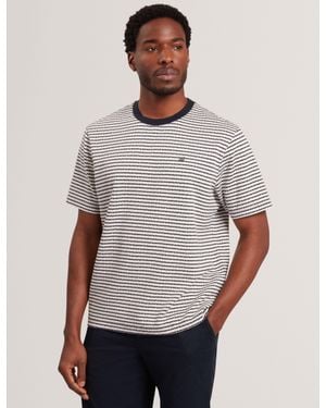 Ted Baker Vexrin Textural Stripe Crew Neck Cotton T-Shirt - Grey