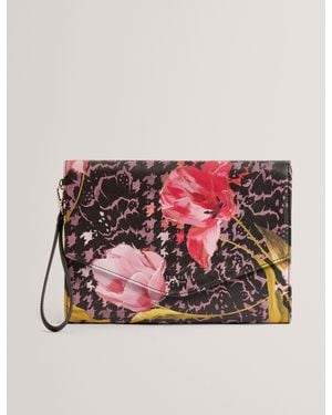 Ted Baker Tarlla Floral Check Pu Envelope Clutch Bag - Pink