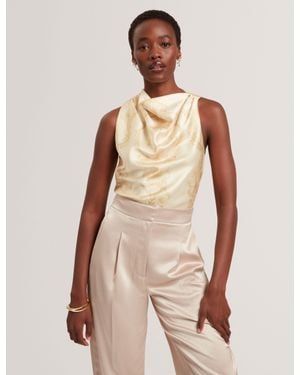 Ted Baker Cobla Lace Print Drape Neck Sleeveless Top - Natural