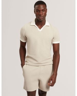 Ted Baker Brioza Waffle Texture Knit Open Neck Polo - Natural