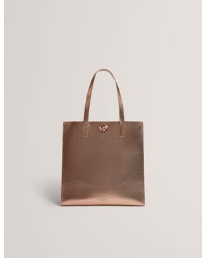 Ted Baker Rosmah Rose Detail Metallic Large Icon Tote Bag - Natural