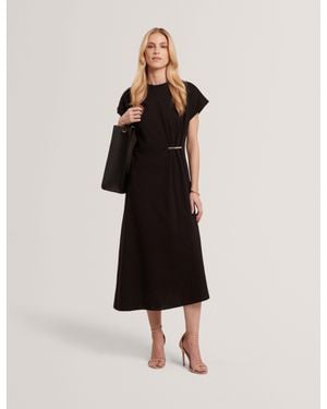Ted Baker Hessie Gathered Waist Cotton Midi T-Shirt Dress - Black