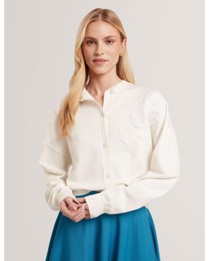Ted Baker Neslie Applique Rose Crew Neck Cardigan - White