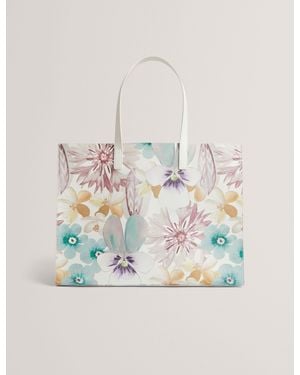 Ted Baker Haleen Petal Print Pu Wide Icon Tote Bag - White
