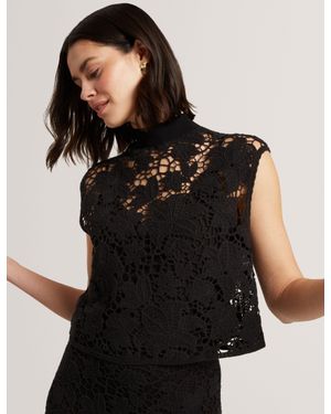 Ted Baker Aenabet Crochet Lace High Neck Crop Top - Black
