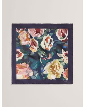 Ted Baker Ettorep Painted Rose Print Silk Pocket Square - Blue