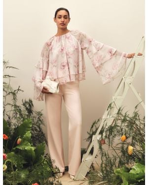 Ted Baker Rizaa Rose Print Frilled Long Sleeve Top - Natural