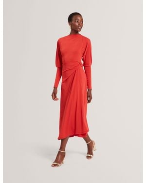 Ted Baker Ralhaa Wrapover Jersey Long Sleeve Midi Dress - Red