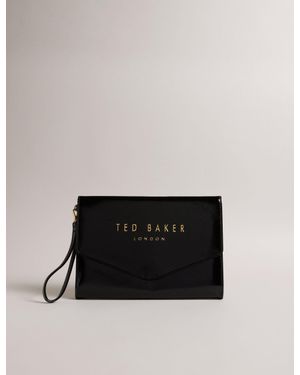 Ted Baker Crinkie Patent Faux Leather Envelope Clutch Bag - Black