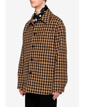 Valentino Houndstooth Overshirt With Metal V - Natural