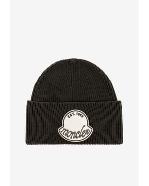 Moncler Logo Patch Classic Knit Beanie - Black