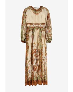 Zimmermann Indra Waisted Floral Maxi Dress - Natural