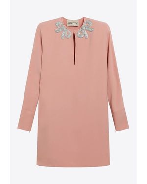 Valentino Silk Cady Bow Mini Dress - Pink