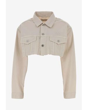 Miu Miu Denim Cropped Jacket - White
