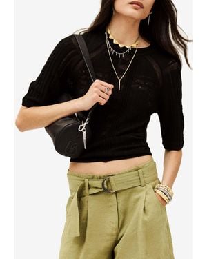 Ba&sh Philo Cropped Knit Top - Black
