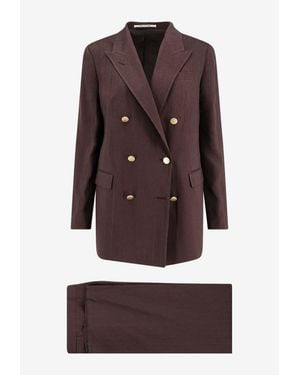 Tagliatore Jasmine Double-Breasted Striped Suit - Brown