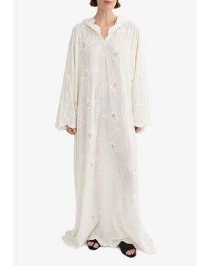 Skall Studio Camellia Embroidered Maxi Dress With Hood - White