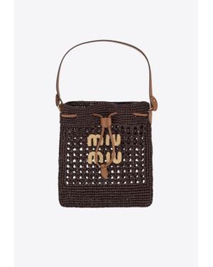 Miu Miu Mini Woven-Raffia Bucket Bag - White