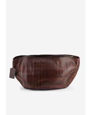 IBELIV Clip Woven Leather Shoulder Bag - Brown
