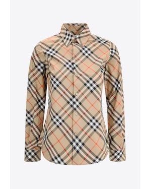 Burberry Cotton Shirt With Check Motif - White