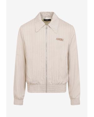 Amiri Striped Jacket With Embroidered-Logo - Natural
