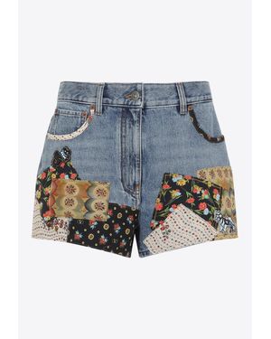 Valentino Patchwork Jeans With Embroidered-Beads - Blue