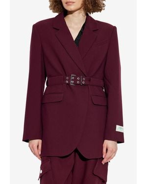 Ganni Logo Patch Belted Blazer - Red