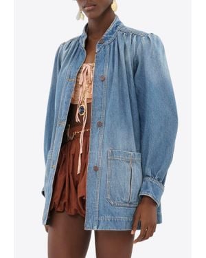 Chloé High-Neck Button Up Denim Jacket - Blue