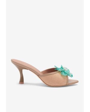Malone Souliers Cyd 70 Flower Embellished Raffia Sandals - Natural
