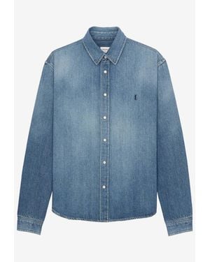 Saint Laurent Cassandre Faded Denim Shirt - Blue