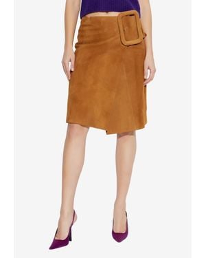 Ami Paris Big Buckle Suede Skirt - Brown