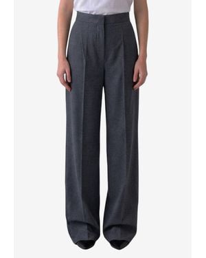 Max Mara Wool Flannel Palazzo Pants - Blue