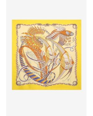 Ferragamo Silk Fish Print Square Scarf - Yellow