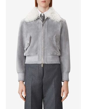 Thom Browne Flight Shearling And Suede Jacket - Grey