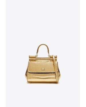 Dolce & Gabbana Medium Sicily Python Print Leather Top Handle Bag - Metallic