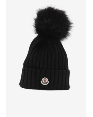 Moncler Pom Pom Wool Beanie - Black
