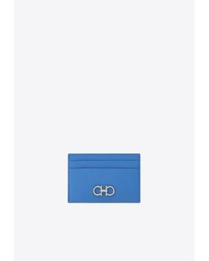 Ferragamo Gancini Plaque Leather Cardholder - Blue