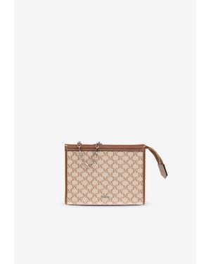 Max Mara Logo Plaque Zip-Up Clutch Bag - Natural
