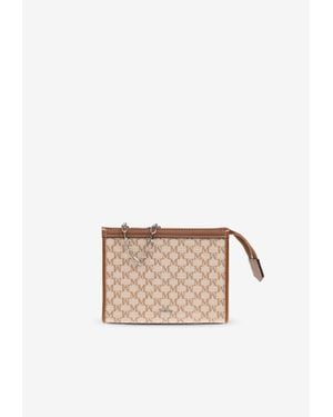 Max Mara Logo Plaque Zip-Up Clutch Bag - Natural