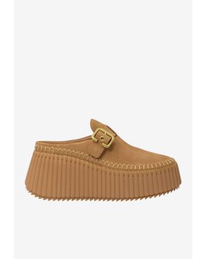 Chloé Nama Platform Wedge Mules - Brown