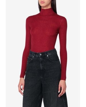 6397 Semi-Sheer Turtleneck Sweater - Red