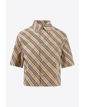 Burberry Checked Cropped Shirt - Natural