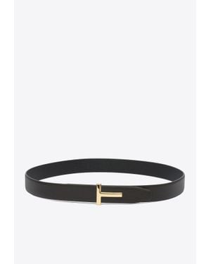 Tom Ford T-Bar Reversible Leather Belt - White