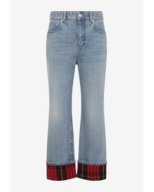 McQueen Washed Cropped Turn-Up Jeans - Blue