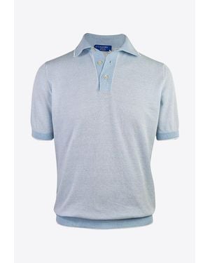Caldoro Jacquard Bouclé Polo T-Shirt - Blue